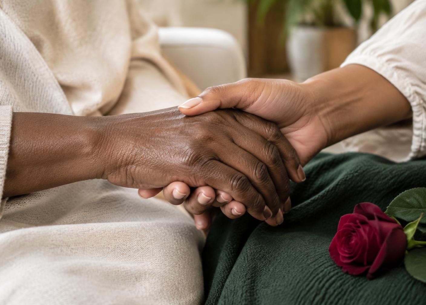 Conceptual imagery of comforting hands, not a Foundation program activity